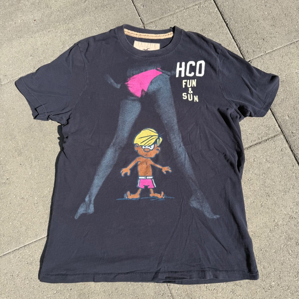 Hollister California HCO Fun & Sun Graphic Tee Black XL Mens Shirt